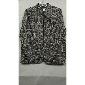 Alfred Dunner Womens Size 10 Black White Geometric Embroidered Open Front Jacket